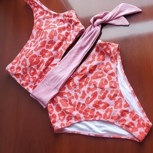 One shoulder leopard print cut out bathing suit